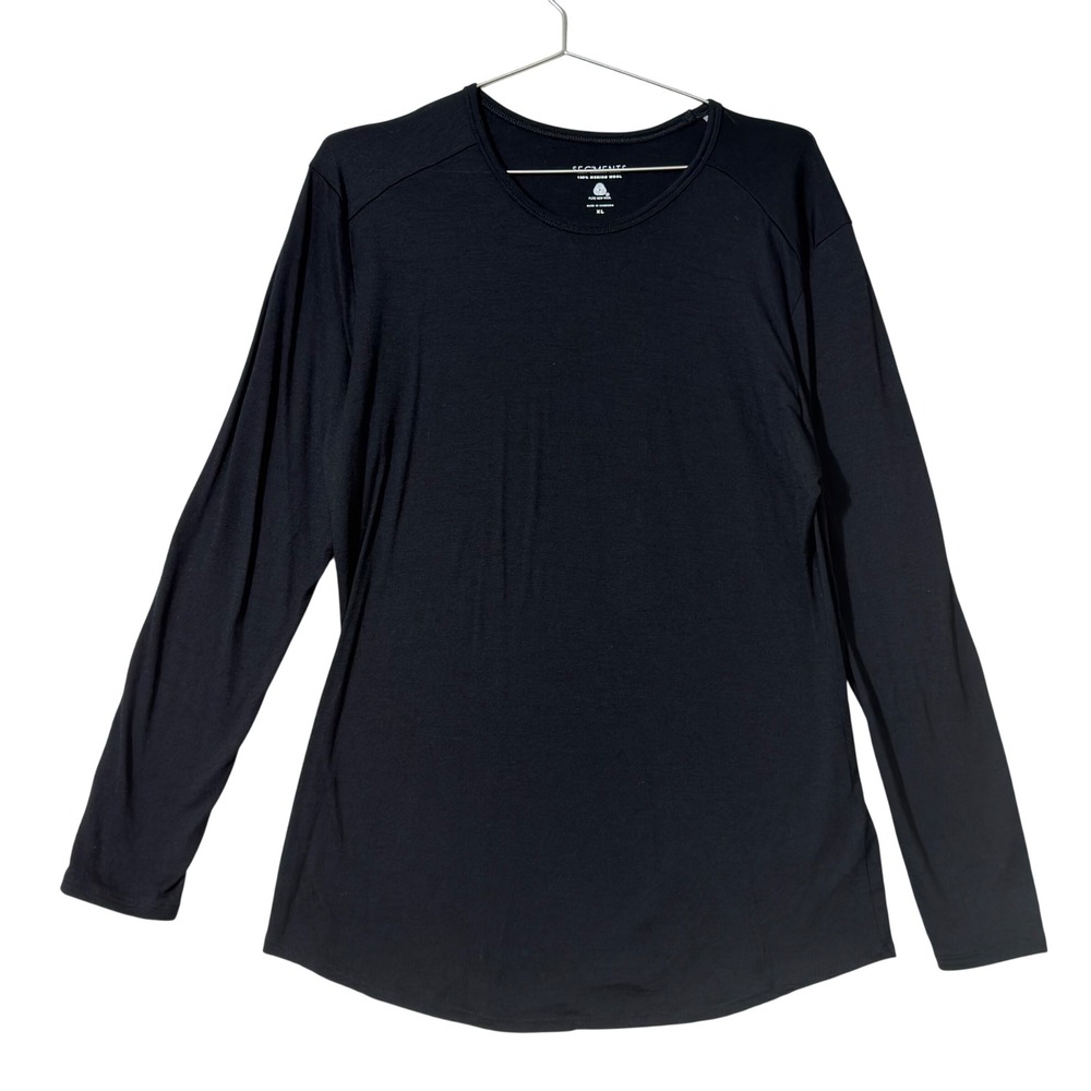 Segments Long Sleeve Top Women XL Black Merino Wool Base Layer Crew Neck Hem